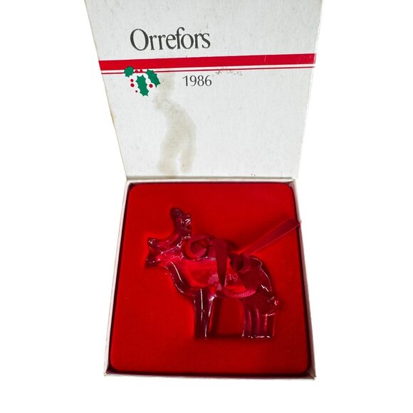 Orrefors Scandinavian Crystal Reindeer Christmas Ornament Clear 1986 With Box 3" - Picture 6 of 6